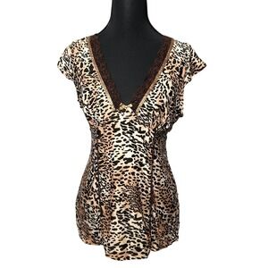 Studio Donatella Babydoll‎ Leopard Print Coquette Y2K Blouse Satin Sexy Chic M